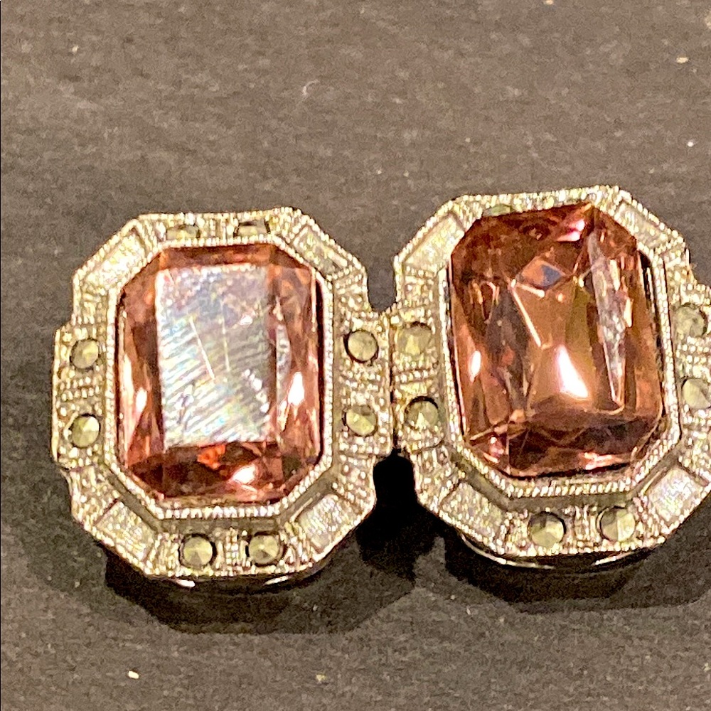 1928 Brand Purple Wine  Crystal and Marcasite Clip Earrings in Silver Tone
